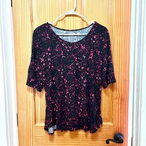 Apt. 9 NWOT Women's Black and Pink Elbow Sleeve Patterned Top Size XL